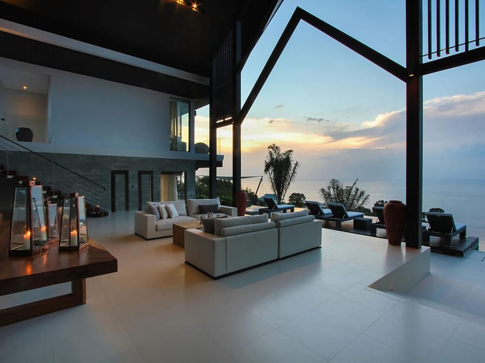Patio, Living room, Seating area, Sea view