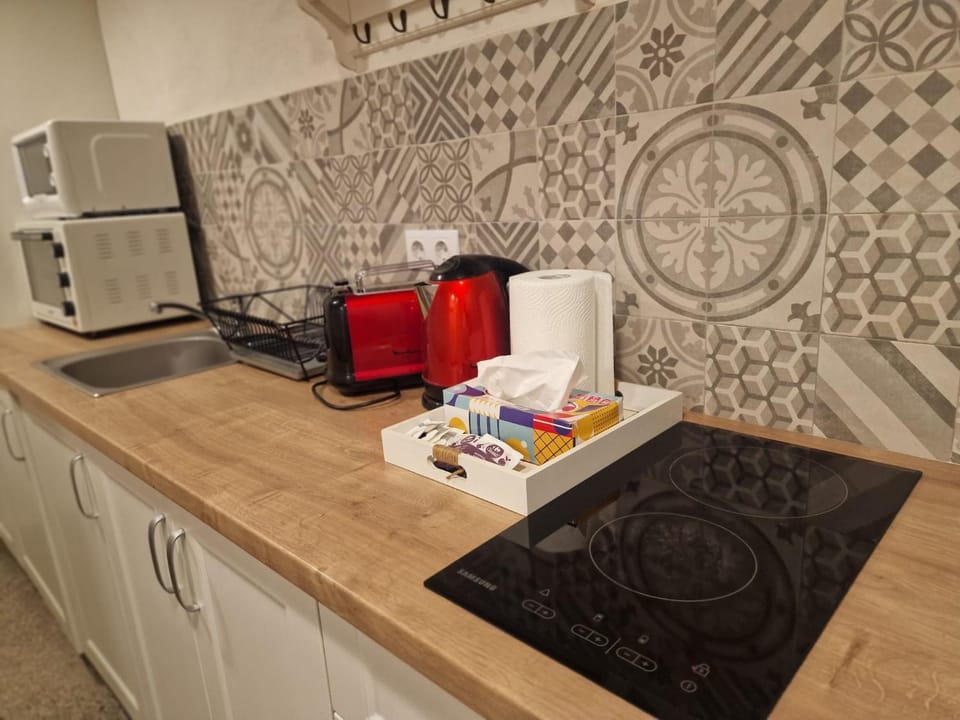 Kitchen or kitchenette, oven, toaster