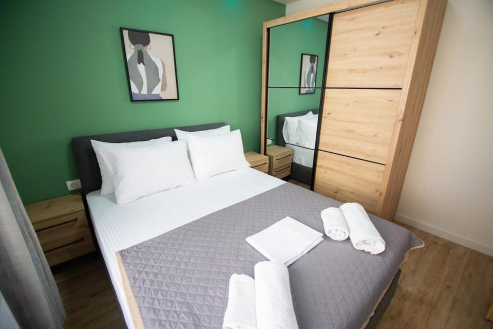 Bed, Photo of the whole room, Bedroom, towels, wardrobe