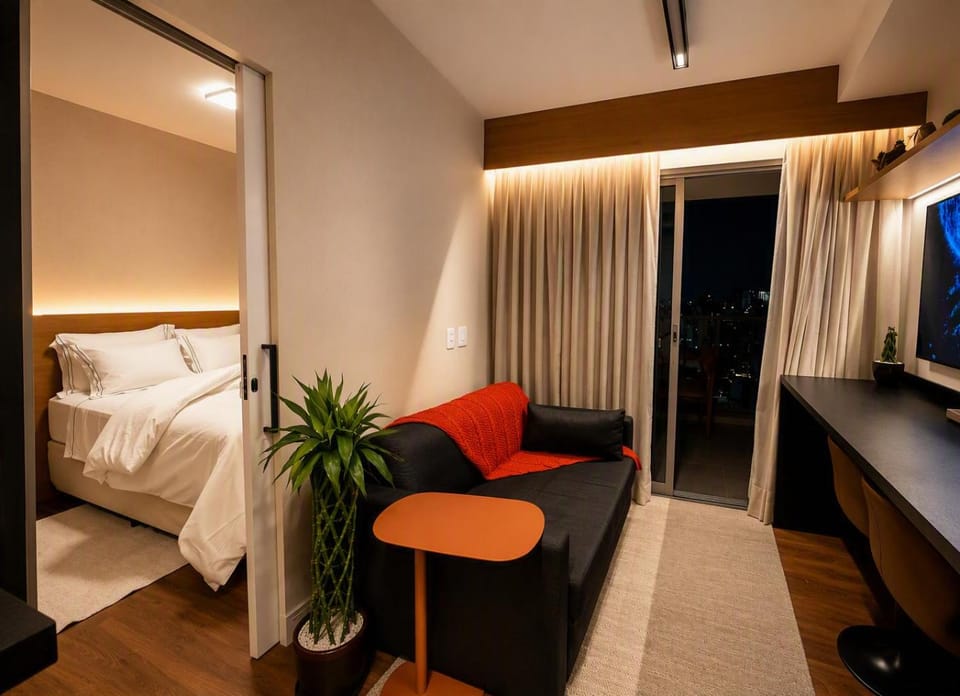 Bed, Living room, Photo of the whole room, Seating area, Bedroom