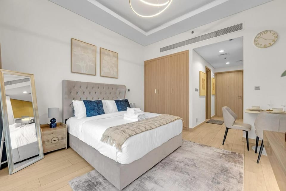 Bed, wardrobe