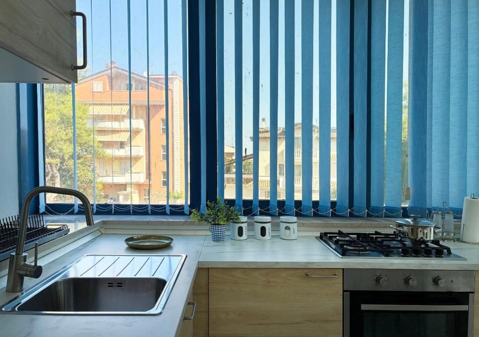 Kitchen or kitchenette, stove