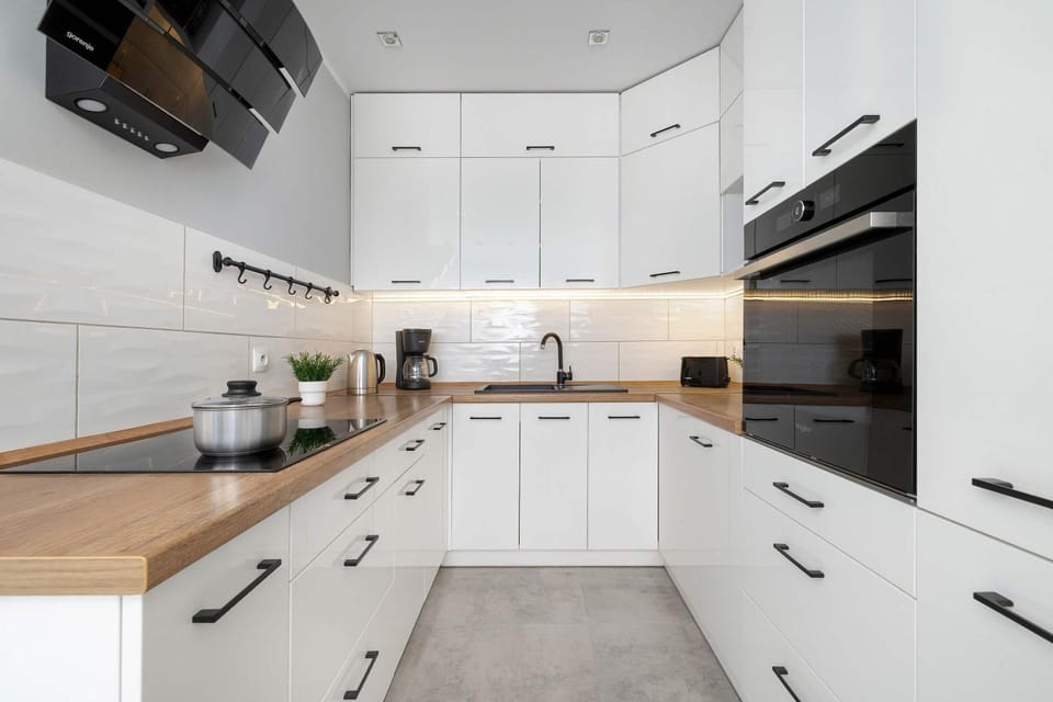 Kitchen or kitchenette, stove