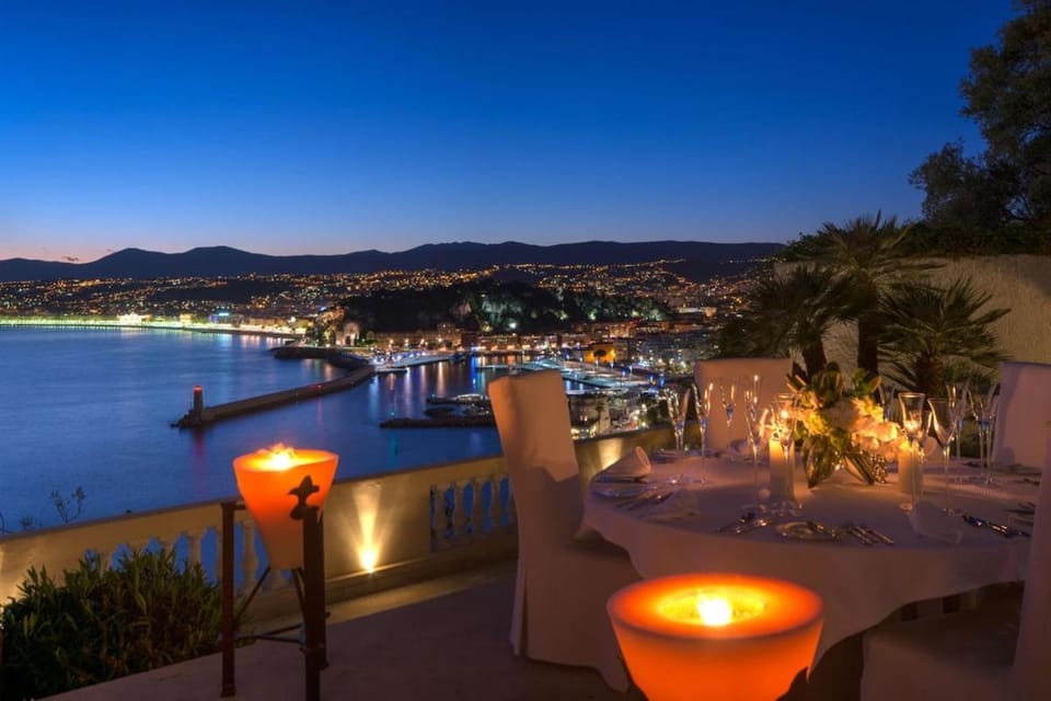 Patio, Night, Natural landscape, Balcony/Terrace, Dining area, Mountain view, Sea view