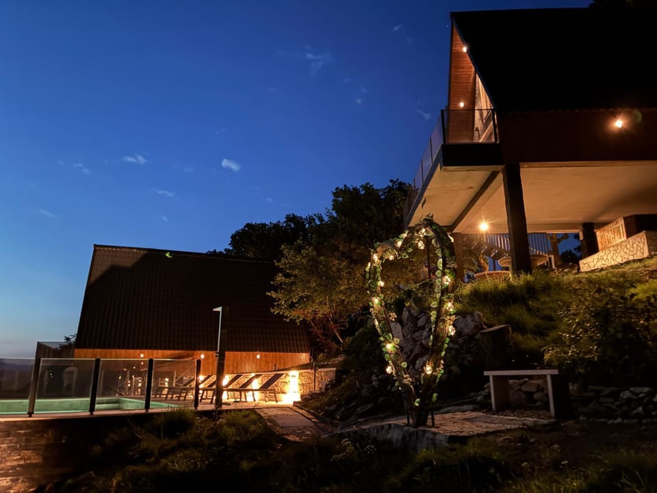 Property building, Night, Swimming pool