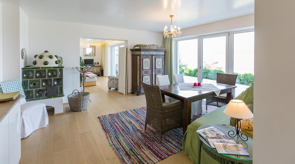 Living room, Seating area, Dining area, Garden view, Lake view, Mountain view
