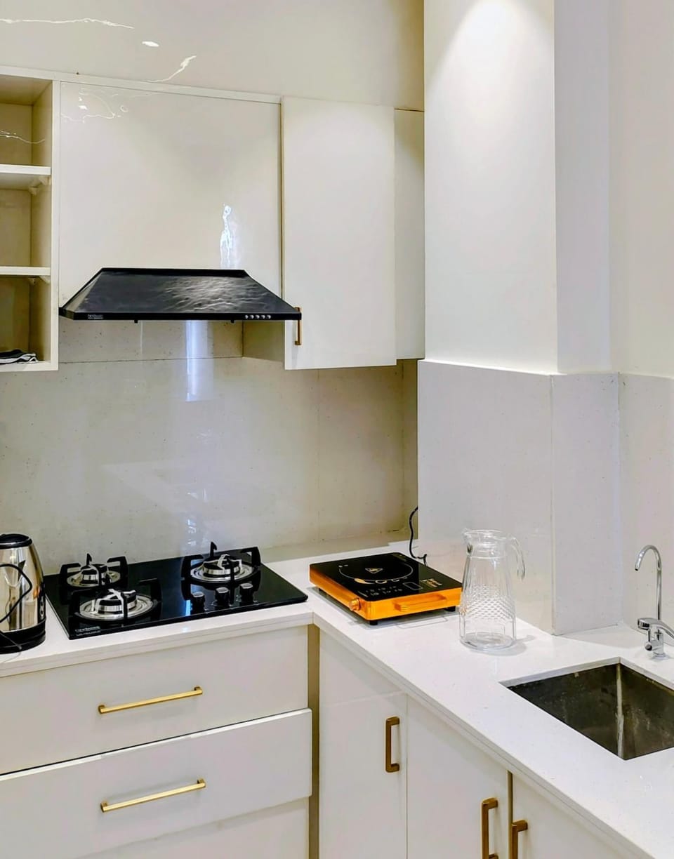 Kitchen or kitchenette, stove