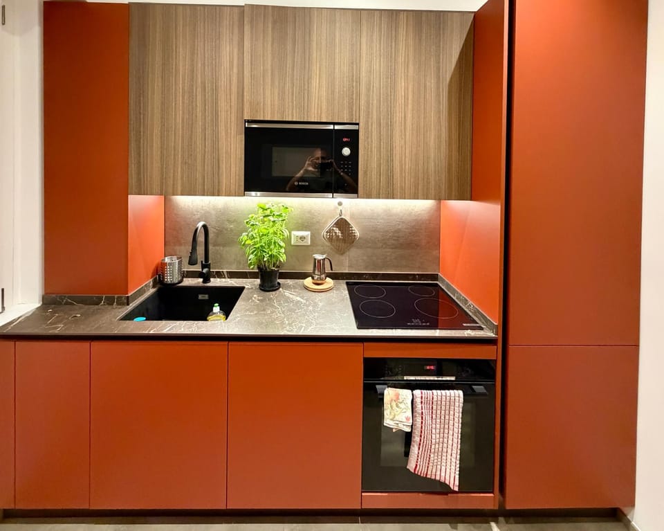 Kitchen or kitchenette, stove