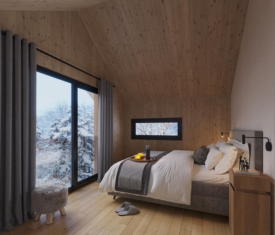 Natural landscape, Winter, Bedroom, Mountain view