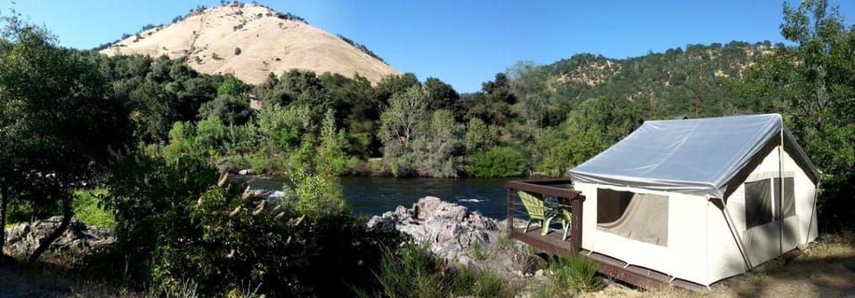Rustic Cabin Tents for Four Set on the American River, California Cabin in Coloma