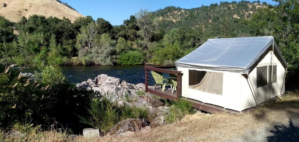 Rustic Cabin Tents for Four Set on the American River, California Cabin in Coloma