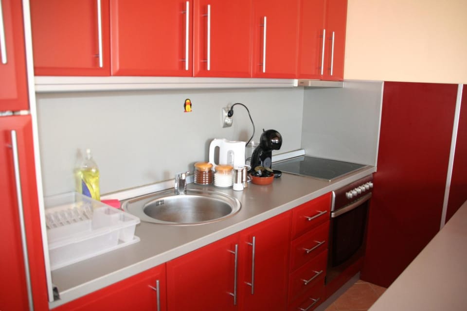 Kitchen or kitchenette, stove