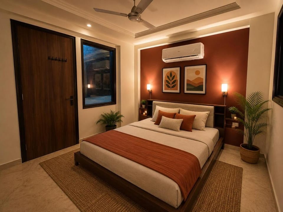 Bed, Photo of the whole room, Bedroom, air conditioner