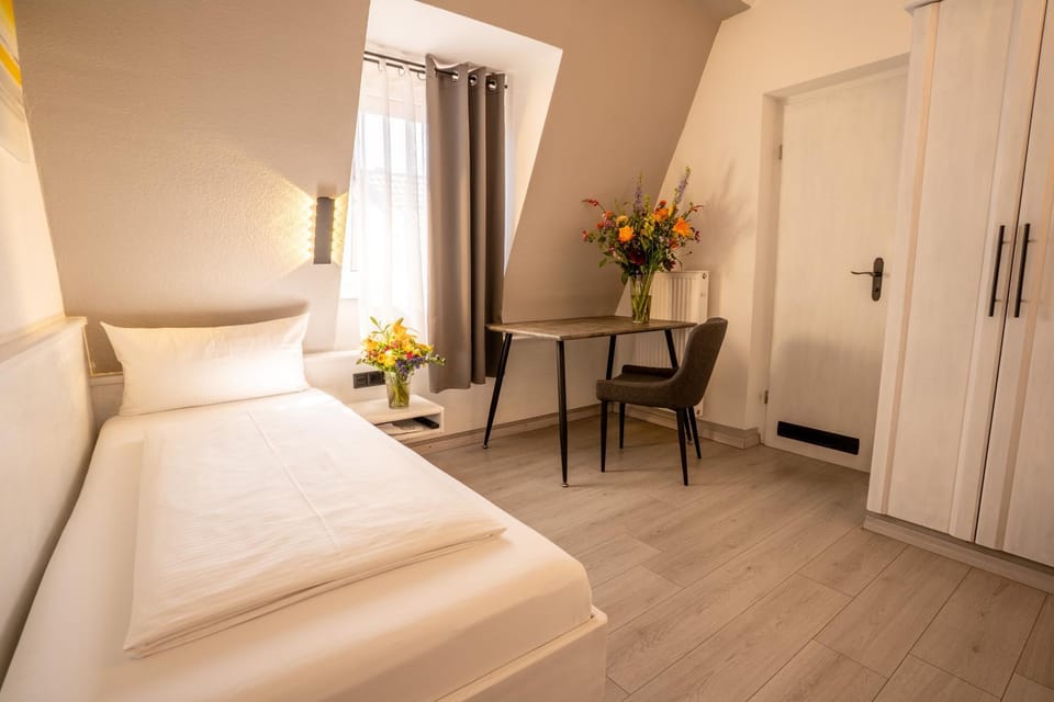 Bed, wardrobe