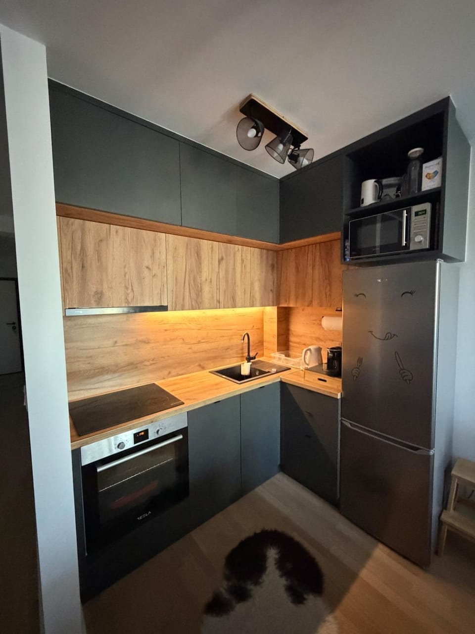 Kitchen or kitchenette, dishwasher, stove