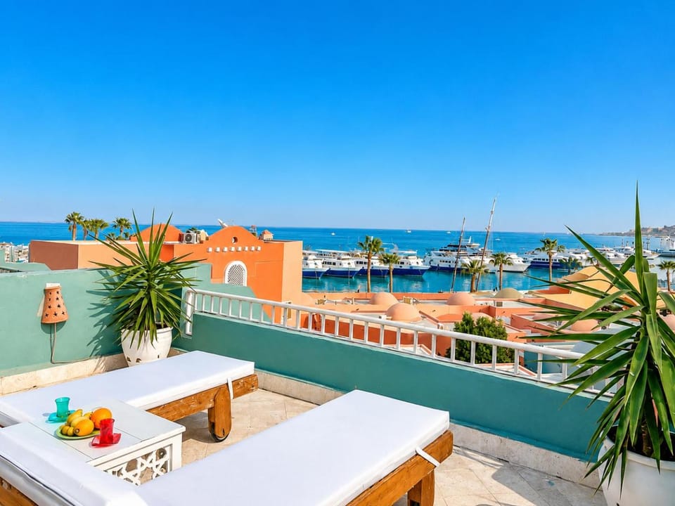 Apartment for Rent in Hurghada Marina Sea View Private Panoramic Rooftop Terrace Apartment in Hurghada