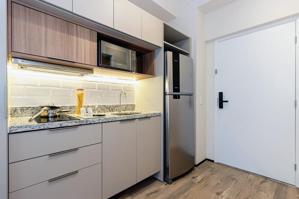 Kitchen or kitchenette, stove