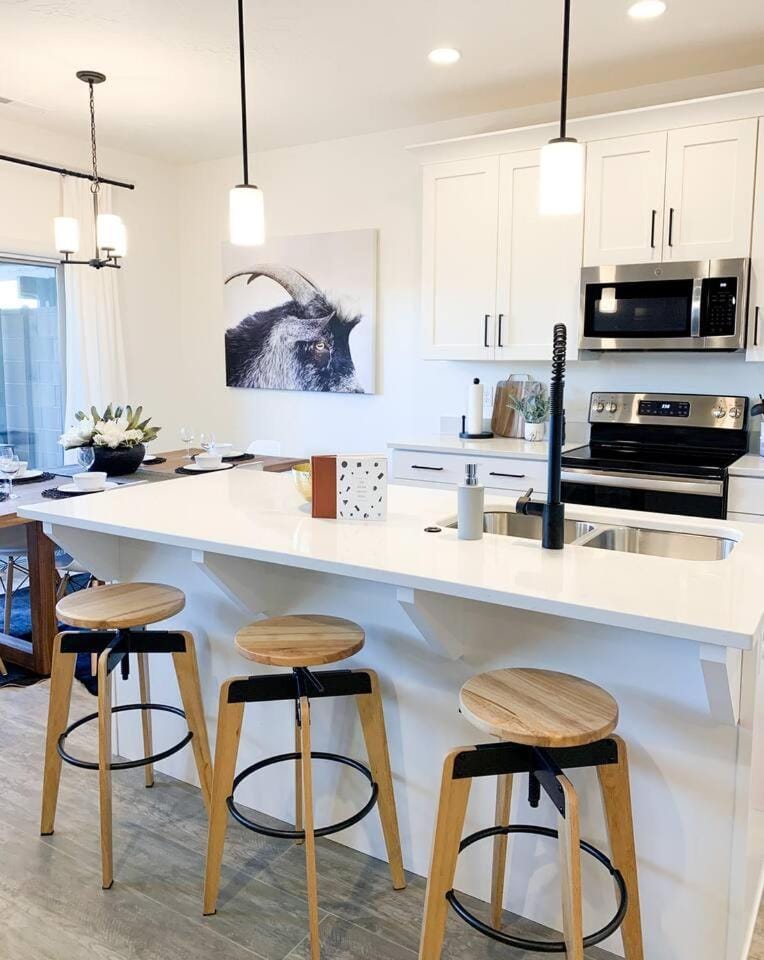 Dining area, stove, toaster, kitchen