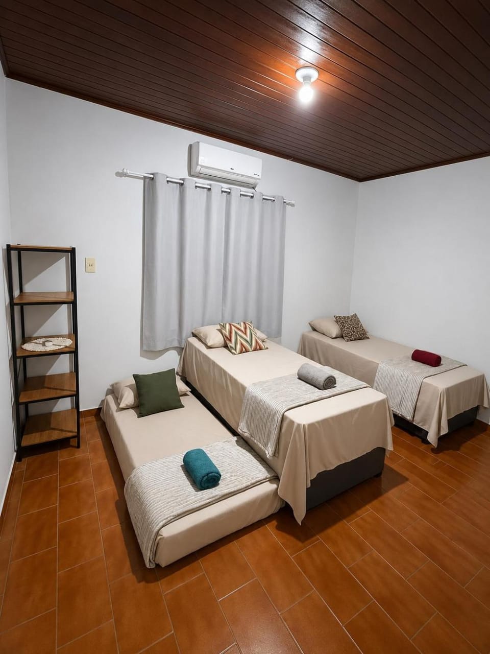 Bed, Photo of the whole room, Bedroom, towels, air conditioner