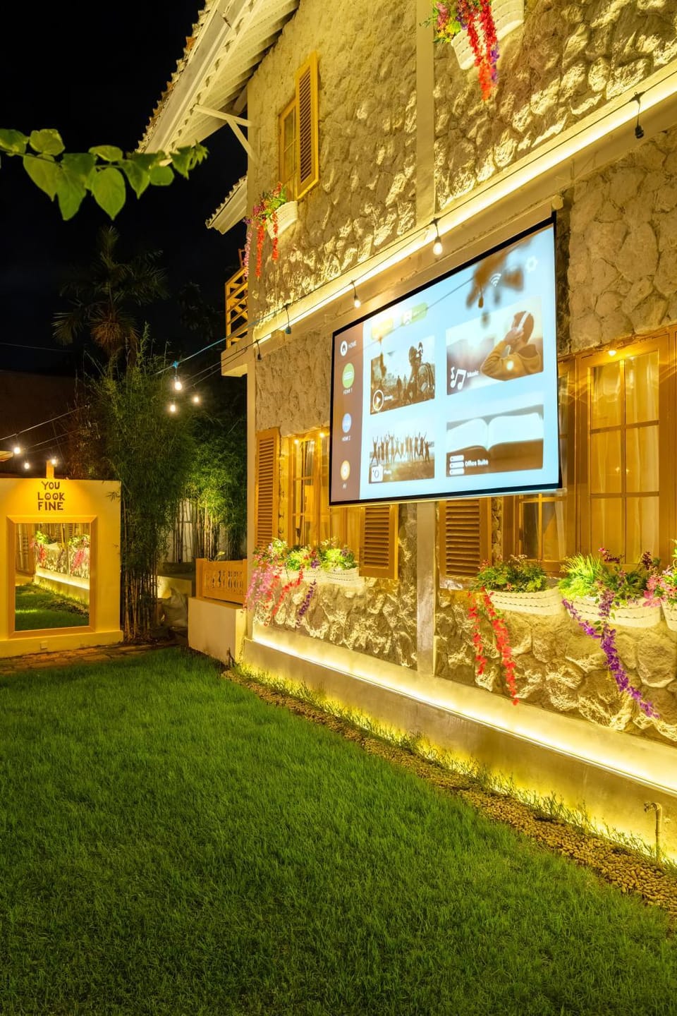 Property building, Night, Garden, TV and multimedia