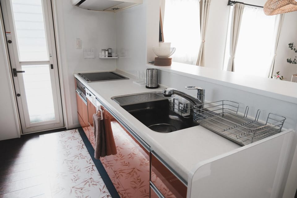 Kitchen or kitchenette, stove