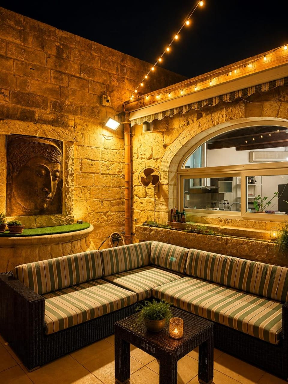 Patio, Night, Seating area