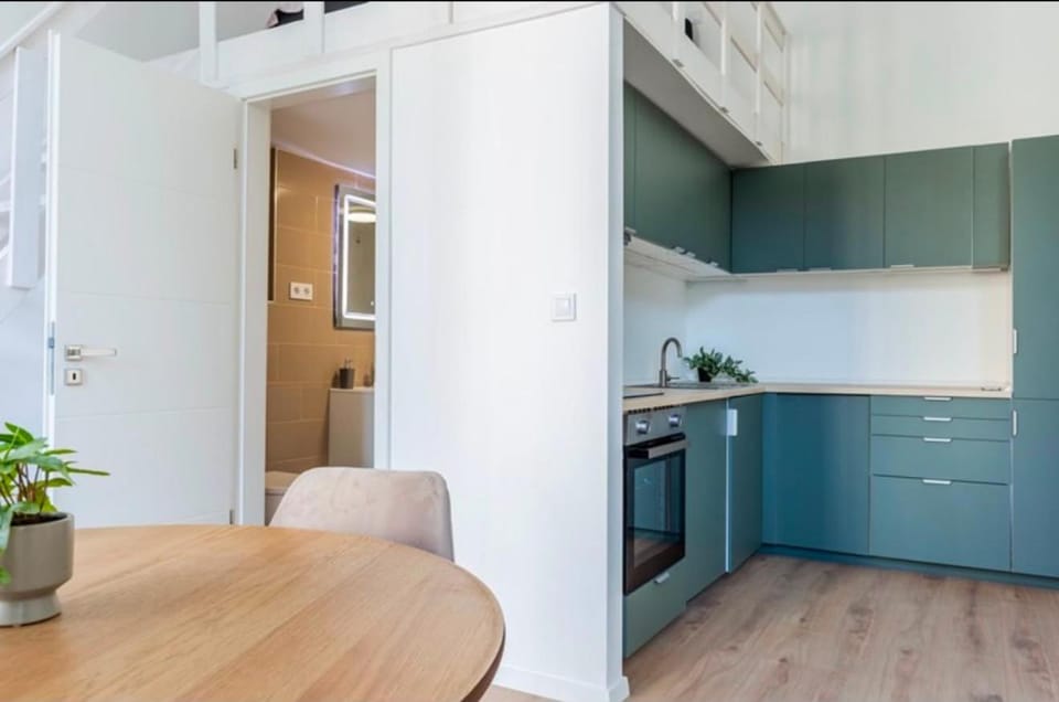 Kitchen or kitchenette, stove
