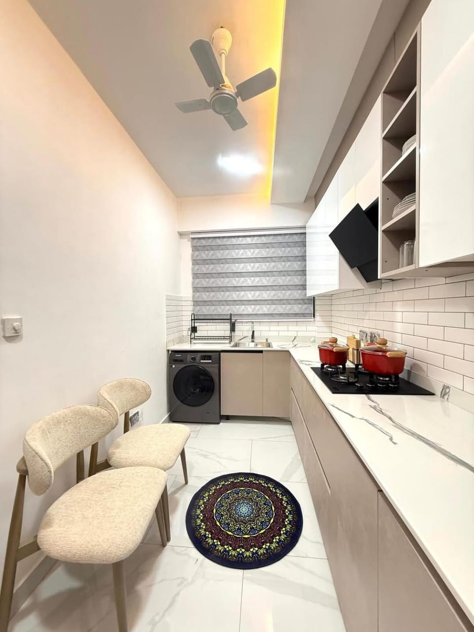 Kitchen or kitchenette, stove