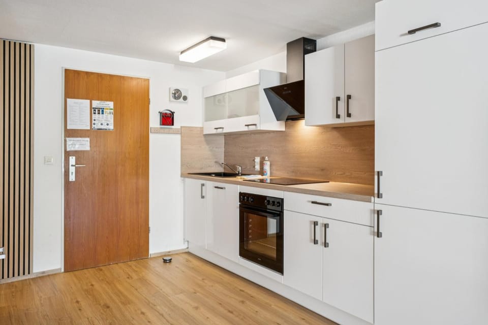 Kitchen or kitchenette, dishwasher, oven, stove