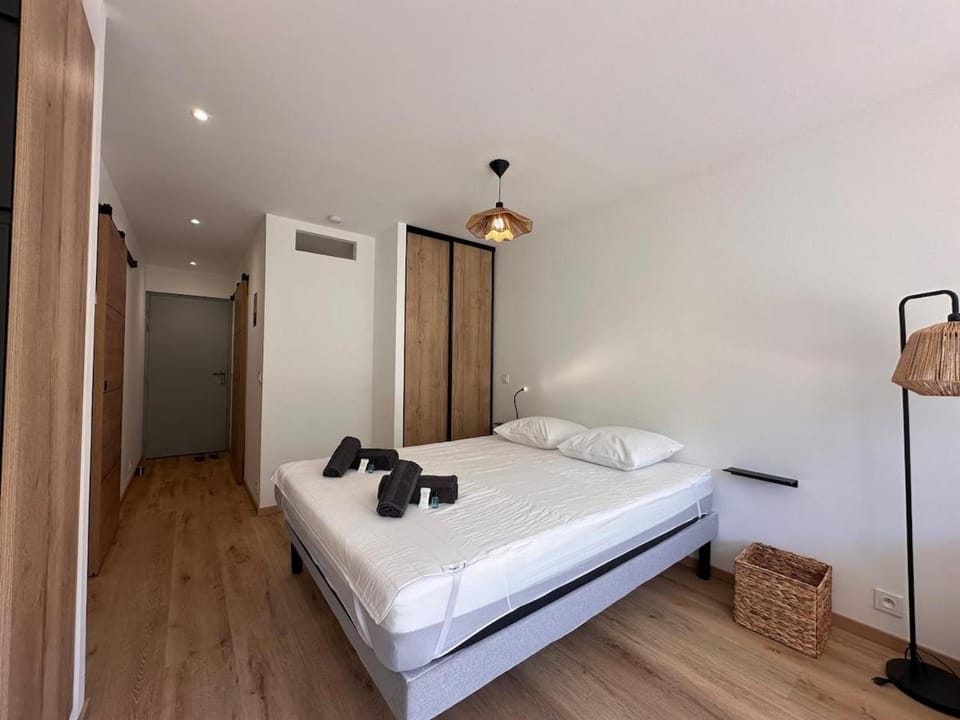 Bed, wardrobe, air conditioner