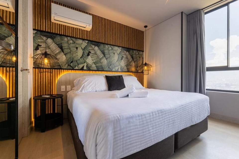 Bed, Photo of the whole room, Bedroom, towels, air conditioner