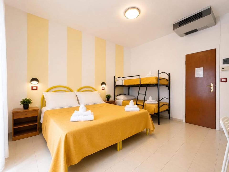 Bed, Bedroom, bunk bed, towels, air conditioner