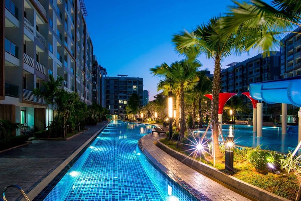 Night, Pool view, Swimming pool