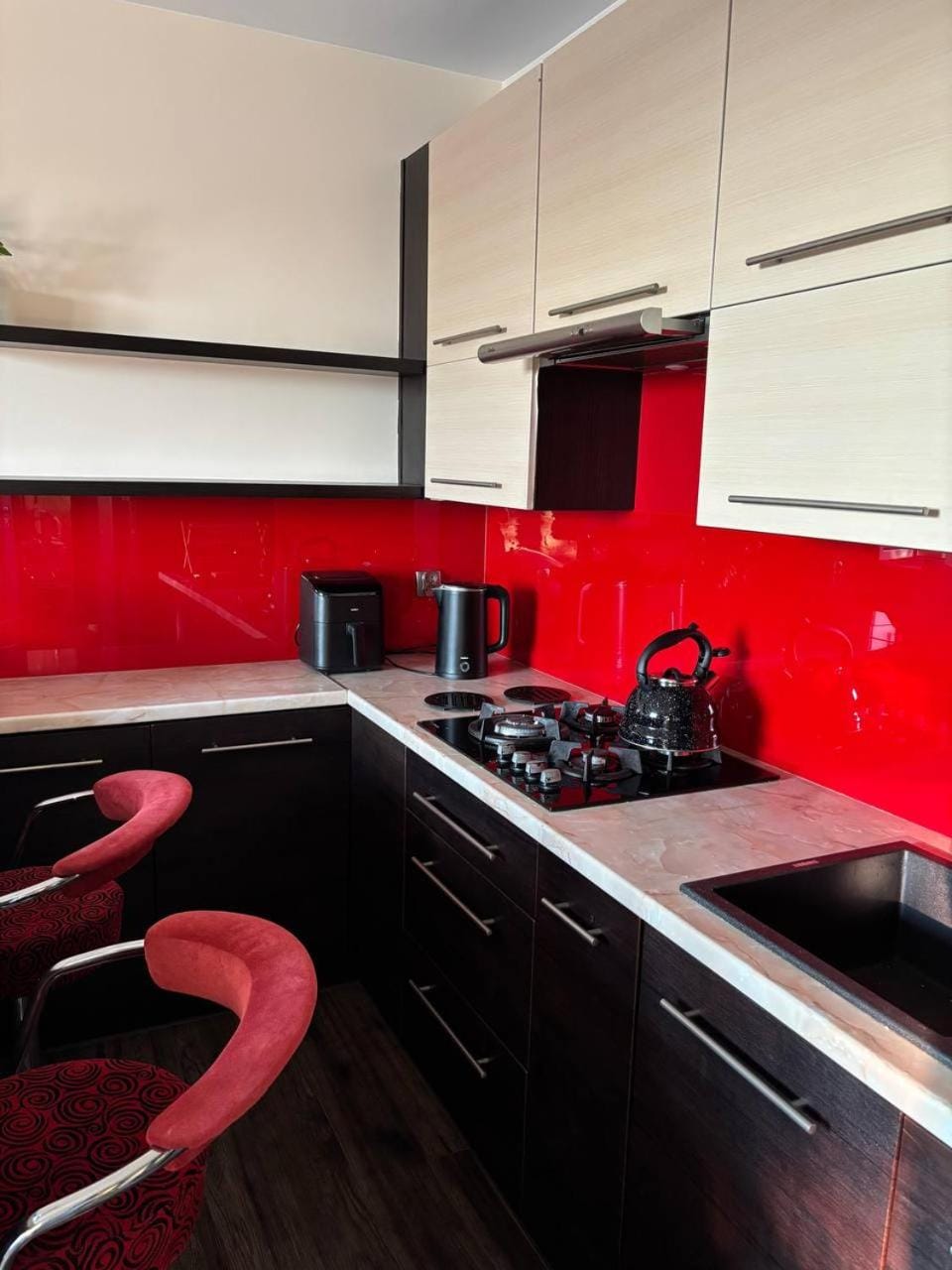Kitchen or kitchenette, stove