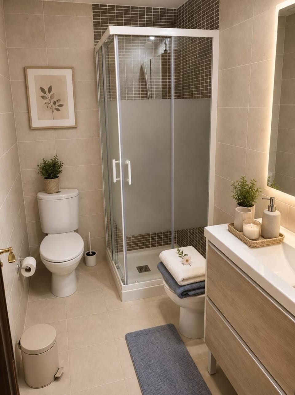 Shower, bidet, towels