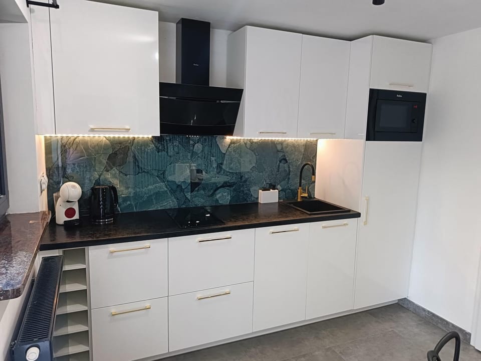 Kitchen or kitchenette, stove