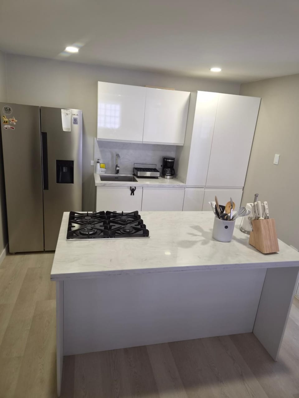 Kitchen or kitchenette, stove