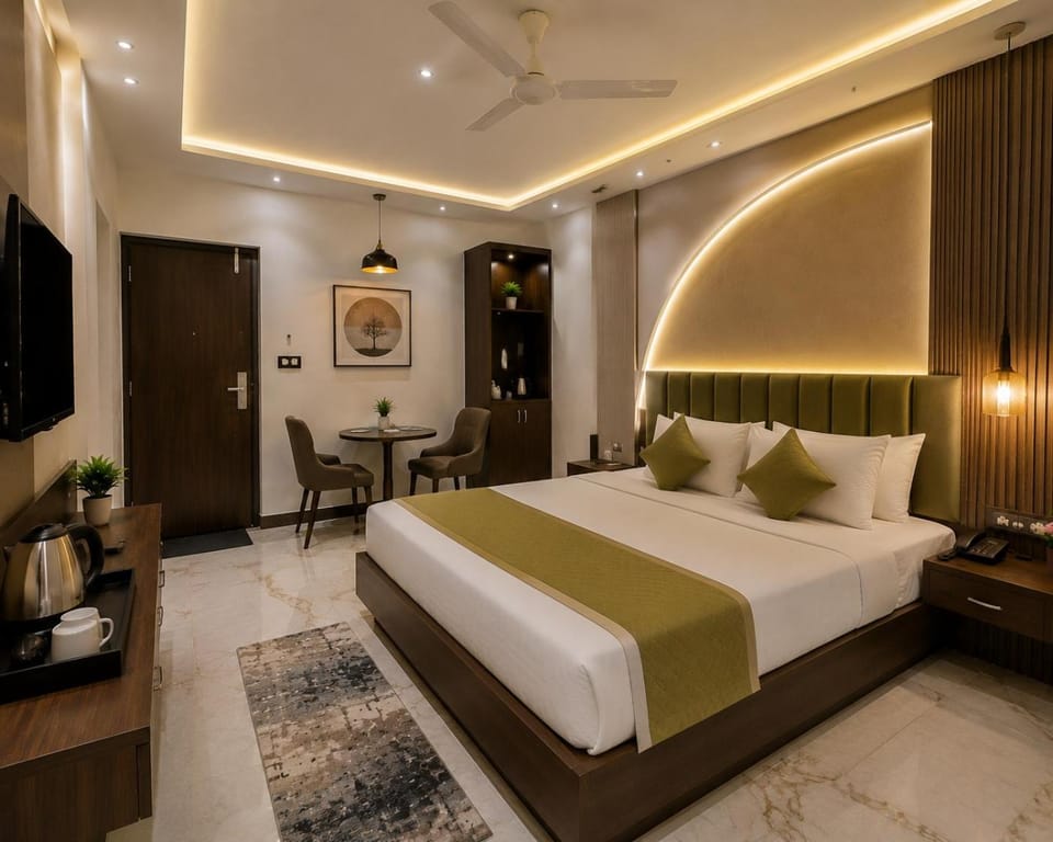 Bed, TV and multimedia, Photo of the whole room, Bedroom, fireplace, air conditioner