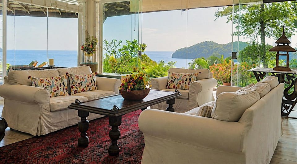 Patio, Day, Natural landscape, View (from property/room), Living room, Seating area, Mountain view, Sea view
