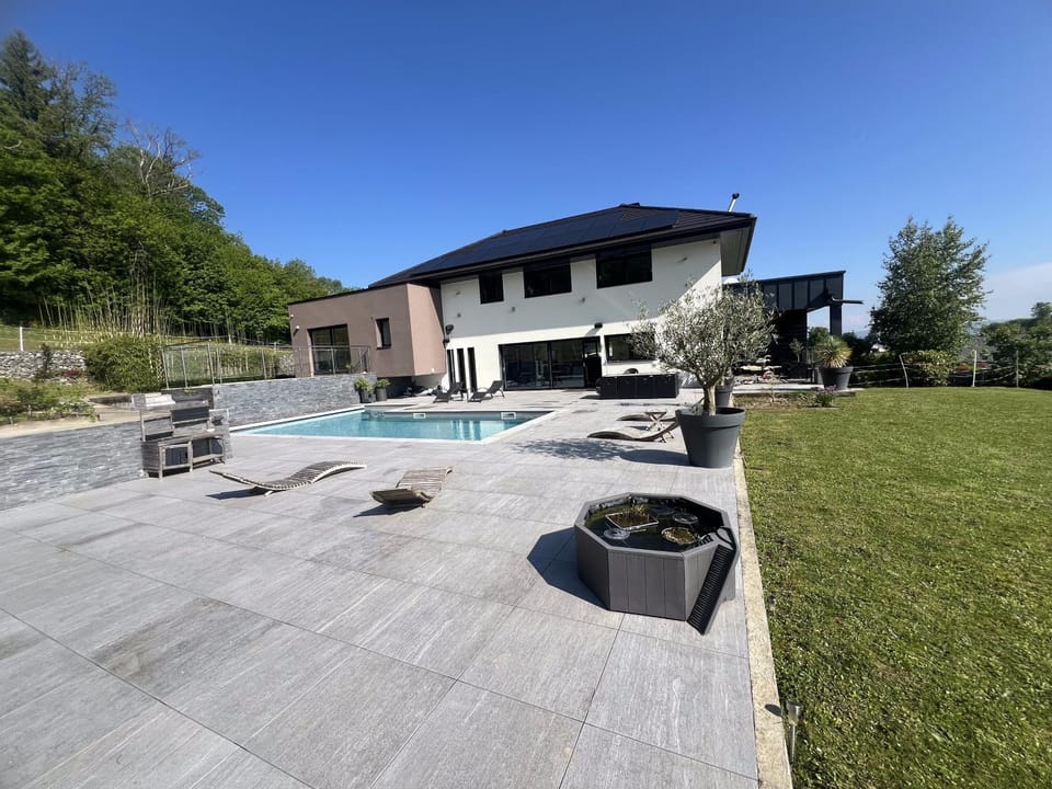 Property building, Patio, Garden, Swimming pool