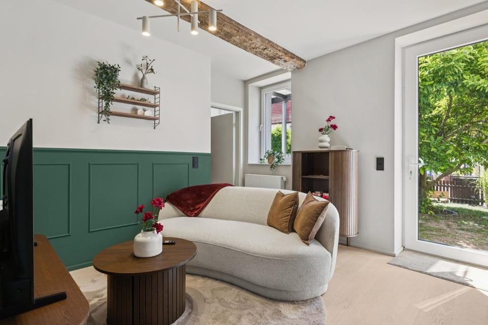 Living room, Seating area, Garden view