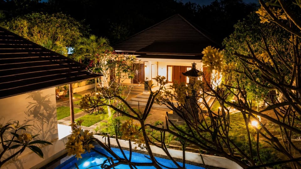 Property building, Night, Garden, Garden view, Pool view