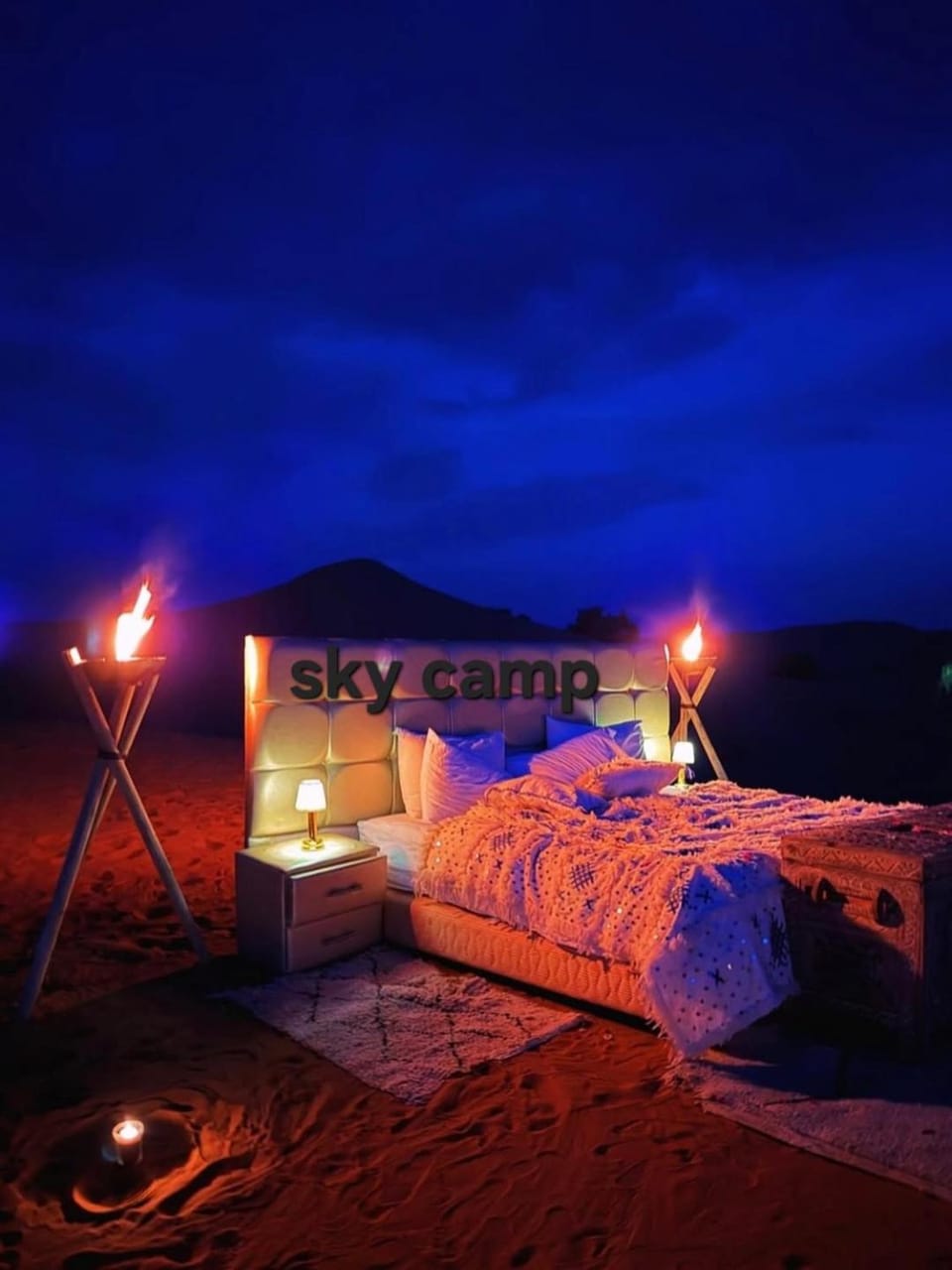 Bed, Night, Natural landscape, Bedroom