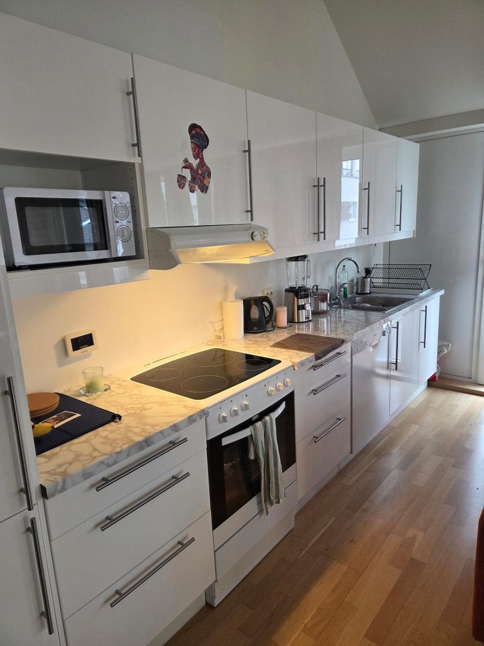 Kitchen or kitchenette, dishwasher, oven, stove