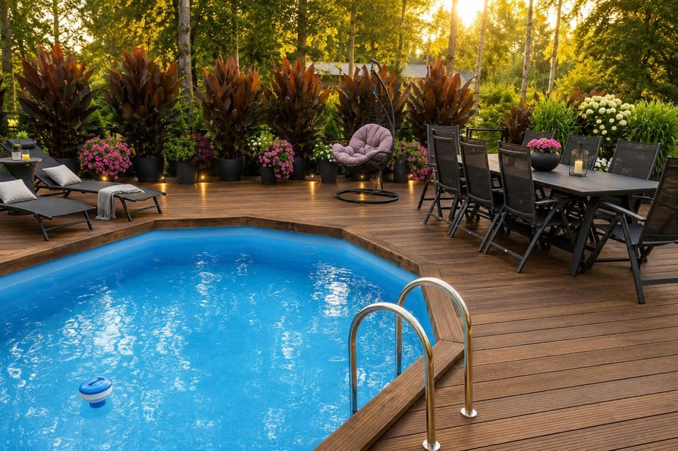 Patio, Day, Garden, Garden, Garden view, Pool view, Swimming pool, Swimming pool, sunbed