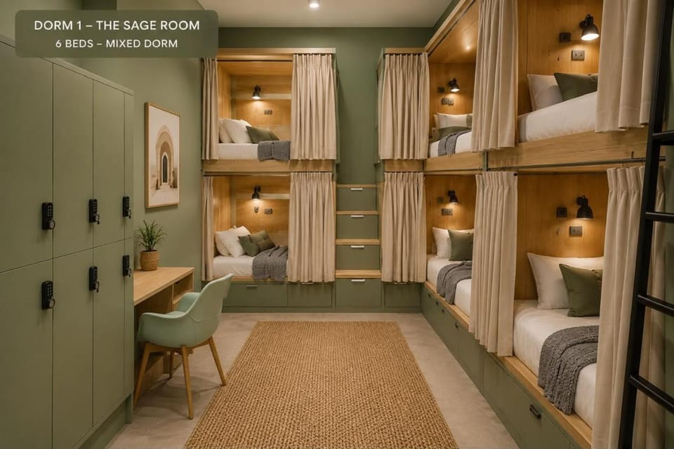 Photo of the whole room, bunk bed, wardrobe