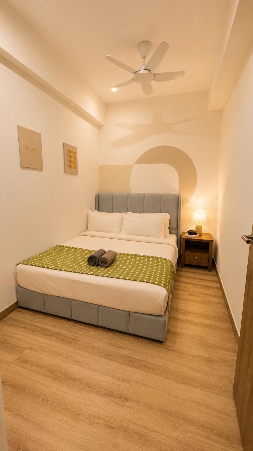 Bed, Bedroom, hair dryier, air conditioner