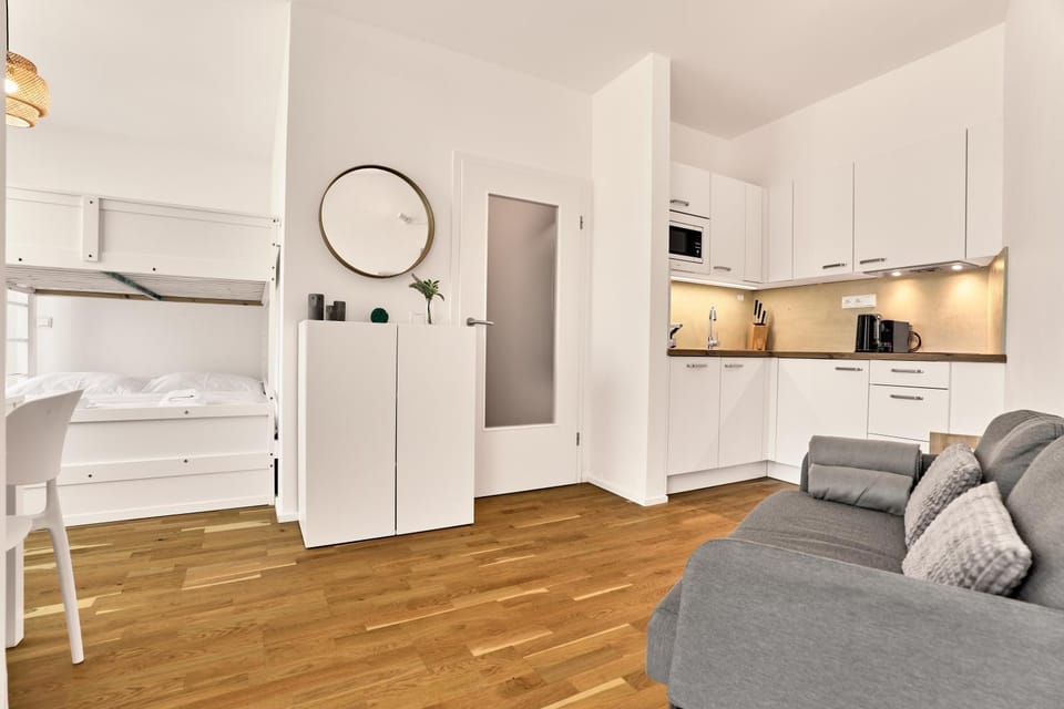 Bed, Kitchen or kitchenette, Living room, Photo of the whole room, wardrobe