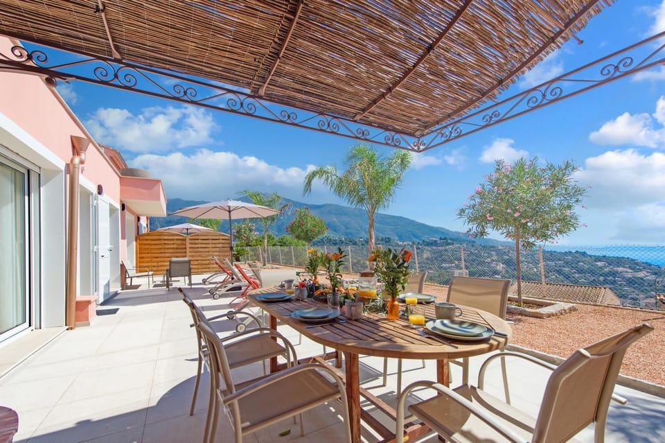 Patio, Day, View (from property/room), Balcony/Terrace, Dining area, Mountain view, Sea view