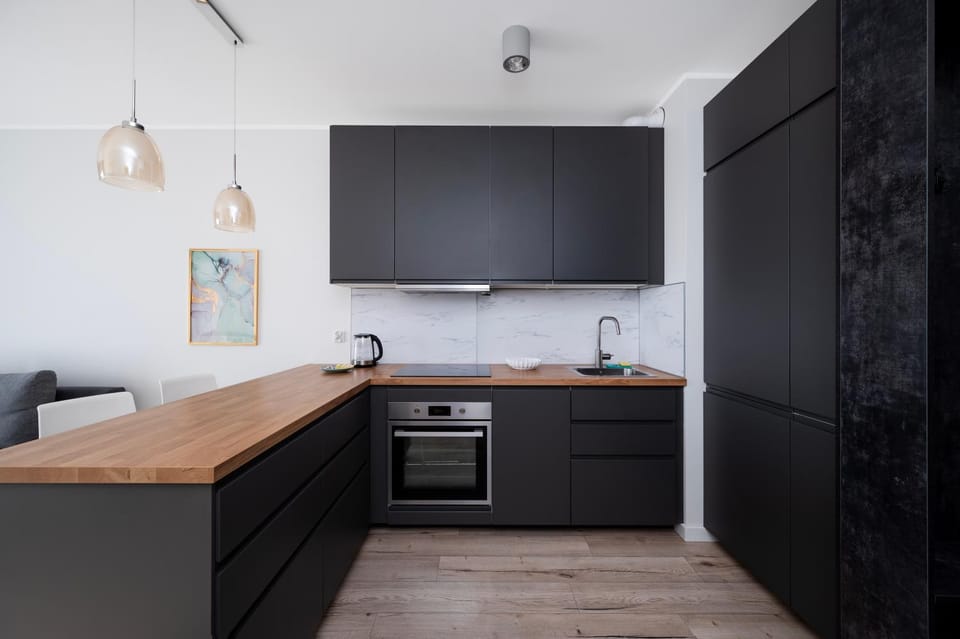 Kitchen or kitchenette, dishwasher, oven, stove